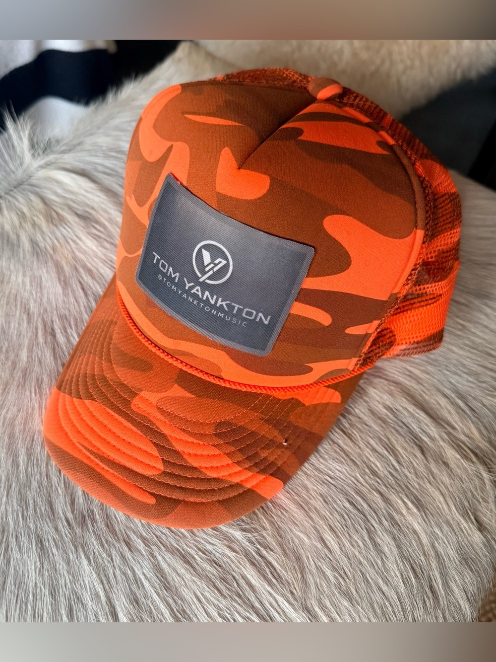 Tom Yankton music Neon Orange Camo Trucker Hat country hunting cap mesh